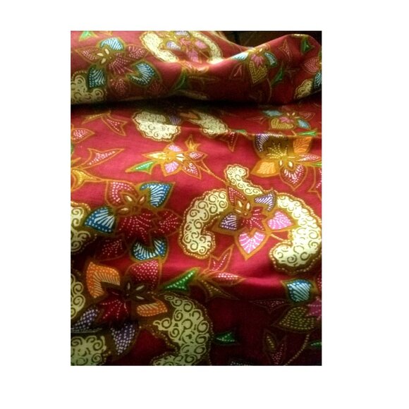 Material Fabric Cotton Red Blue White Brown 38" x 87'  Flowers Hearts Leaves - Picture 8 of 10